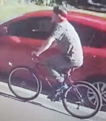 Security photo of suspect wanted for questioning in Collingwood after an elderly woman was knocked down, and her purse was stolen. (Photo supplied by OPP)