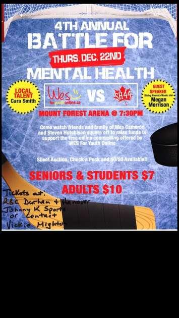 Poster for the 4th annual Battle For Mental Health hockey game.