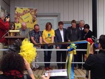 Members of the Cameron Family along with Brockton Mayor David Inglis and Aviva  representatives cut the ribbon on the Wes For Youth Resource Centre. (by Ryan Brandt)