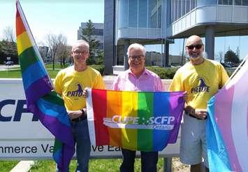 (Left to right)  Dave Trumble , VP Grey-Bruce Labour Council;
Fred Hahn, President CUPE Ontario; Fort Papalia, President
Kincardine Pride Inc. (photo submitted) 