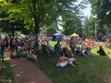 Crowd gathers at Victoria Park in Kincardine following the Pride Parade. 