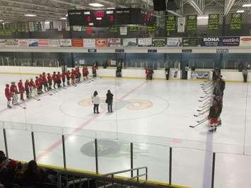 Opening ceremonies at the 3rd annual Battle For Mental Health hockey game played between the Wes For Youth and Get In Touch For Hutch All Stars.