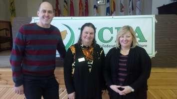 (L-R) Huron-Bruce MP Ben Lobb, Huron Federation of Agriculture President Joan Vincent, Huron-Bruce MPP Lisa Thompson (Photo by Bob Montgomery)