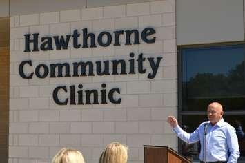 Former Bruce Power President and CEO Duncan Hawthorne at the unveiling of the newly minted Hawthorne Community Clinic in Kincardine. (Photo by Jordan Mackinnon.)