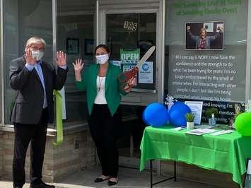 North Perth Mayor Todd Kasenberg, left, celebrates the ribbon cutting for Listowel's latest business, Listowel Hypnosis, with owner Tamara Szwedo, right. September 15th, 2021 (Photo by Ryan Drury)