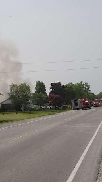 Fire crews battle a house fire on Highway 4 just north of Hensall. June 1st, 2019 (Photo by Steve Sabourin)