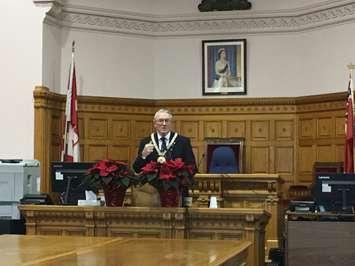 Perth County Warden Walter McKenzie gives his public address moments after being acclaimed as Warden for a second term at the Perth County Courthouse in Stratford. (Photo by Ryan Drury)