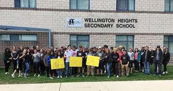Students from Wellington Heights Secondary School in Mount Forest welcome Phil Main and his RunPhilRun campaign on Tuesday, May 7th. (photo by Ryan Drury)