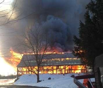 Firefighters respond to a barn fire in Grey Highlands, February 20, 2017. (Photo courtesy of the OPP)