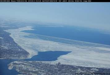 Ice bridge on lower Lake Huron near the entrance to the St. Clair River. Photo Submitted by Canadian Coast Guard  March 2015