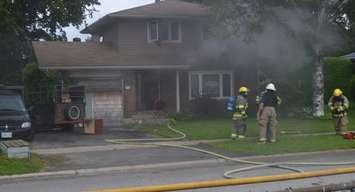 Saugeen Shores firefighters battle a fire in a Port Elgin home on Monday morning. (Photo by Jordan Mackinnon)