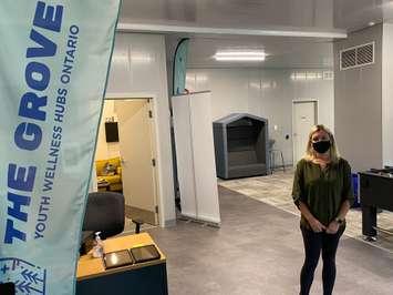 Melanie Therrien, the youth and wellness coordinator of The Grove youth hub in Palmerston, stands inside the new facility which officially opened September 23rd, 2021 (Photo by Ryan Drury)