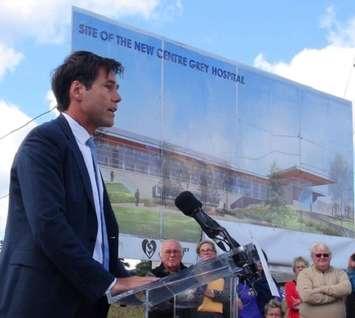 Health Minister Dr. Eric Hoskins announcing plans on September 16, 2014 for the new Centre Grey Hospital in Markdale.
Photo by: Kirk Scott.
