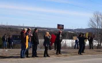 People near Hanover protesting high hydro bills Monday.  (photo by Kirk Scott)
