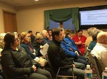 Belgrave residents pack the Morris-Turnberry council chambers to oppose the potential rezoning of land at 30 McCrea Street in Belgrave for the construction of dwelling units. (Photo by Ryan Drury)