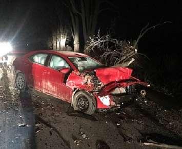 Airport Line vehicle crash early Tuesday, April 17, 2018 (Huron County OPP photo)