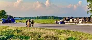Emergency crews respond to a two vehicle crash at the intersection of Perth Road 140 and Perth Line 91 in the Township of Wallace, August 10, 2020. (Photo courtesy of the OPP via Twitter)