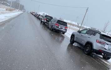 Vehicles lined up for Kincardine convoy. Photo submitted by Heather Shewfelt.