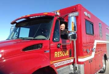 Kincardine Fire Chief Kent Padfield at the wheel of the rescue van. (Photo by Ken Kilpatrick)