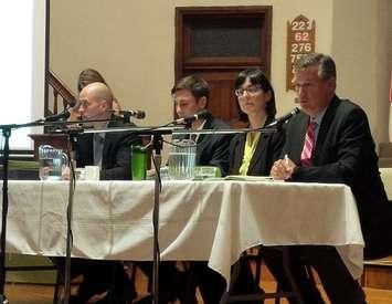 Huron-Bruce candidates at the United Chuch in Goderich Tuesday night.  
Photo by Bob Montgomery