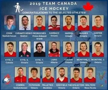 The Team Canada Deaflympics ice hockey roster for the 2019 Deaflympic Games in Italy, which features Brucefield natives Jesse and Cody McIntyre. (Photo provided by Canadian Deaf Sports Association)