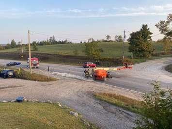 Collision reported at the intersection of Trafalgar Road North and Sideroad 10 in the Town of Erin. September 26, 2020. (Photo courtesy of OPP).