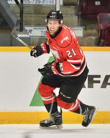 Jonah Gadjovich of the Owen Sound Attack. Photo by Terry Wilson / OHL Images.