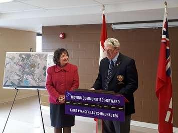 Ontario Transportation Minister Kathryn McGarry (left) and West Perth Mayor Walter McKenzie (right) (photo by Bob Montgomery)