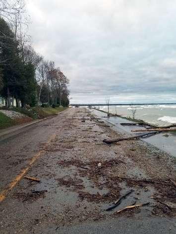 A roadway in Saugeen Shores with debris (Photo from Town of Saugeen Shores Facebook page)